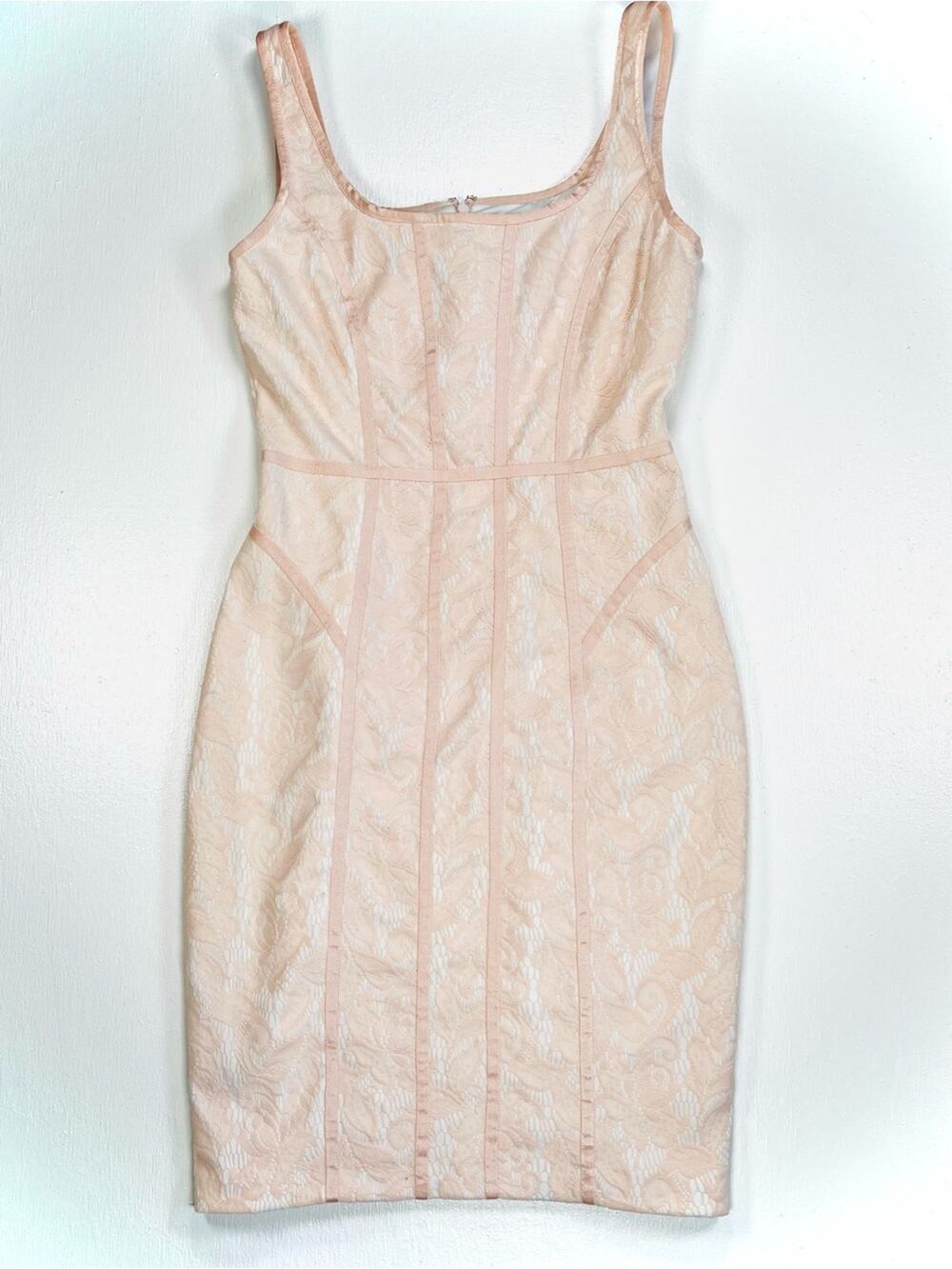 Y2k Cache Bodycon Dress Small Pink Lace Ribbon Detail Sexy Going Out Mini Dress